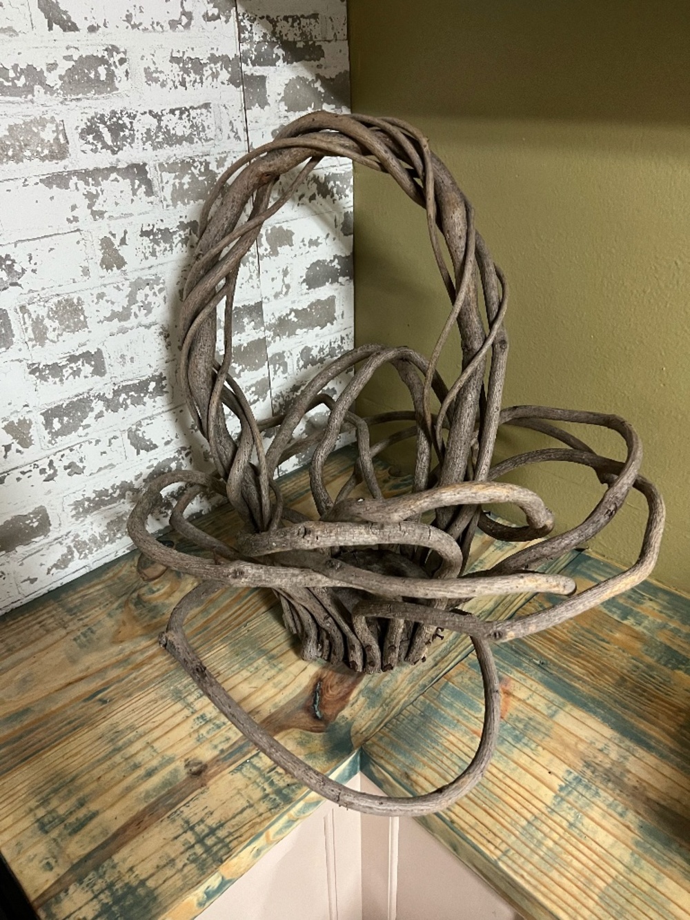 Unique Vintage Primitive Handmade Sculptural Vine Basket